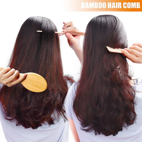 Vista 9 de Juego de 3 cepillos de pelo de bambú, cepillo de madera natural para mujeres, madam, cepillo desenredante de paleta para cabello seco, rizado