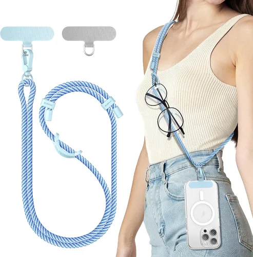 Vista 11 de SURPHY Cordón para teléfono, correa cruzada ajustable para teléfono con 2 pestañas de amarre para teléfono celular, hebillas de metal de alta