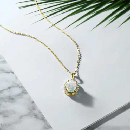 Vista 67 de Gem Stone King Collar con colgante de plata chapada en oro amarillo de 18 quilates de 0.433 x 0.354 in con piedra natal ovalada para mujer