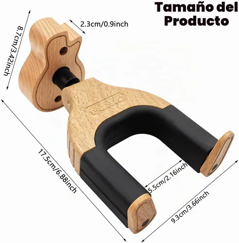 Vista 2 de Auto Lock - Soporte de pared para guitarra, soporte de madera dura en forma de guitarra para acústico, eléctrico, clásico, bajo, accesorios