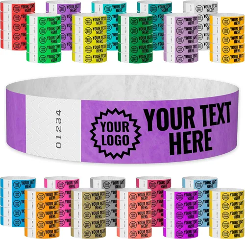 Vista 18 de Tyvek - Pulseras personalizadas de 3/4 de pulgada para eventos - Personalizadas con imagen o logotipo (tipo papel) Personalize w/ Clipart Text &