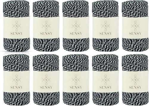 Vista 25 de Sensy - Cordón de algodón a rayas para panaderos de alta calidad, para manualidades y envoltura de regalos (negro y blanco)