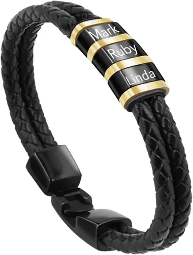Vista 63 de Pulseras de cuero personalizadas para hombre con 1-6 nombres, pulsera trenzada personalizada con cuentas para papá, marido, día del padre, San