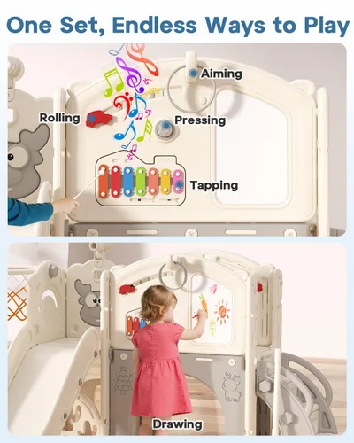Vista 4 de BIERUM Juego de Tobogán para Niños Pequeños, 13 en 1, Tobogán Interior para Niños Pequeños de 1-3 años, Juego de Tobogán para Interiores y Crema