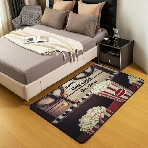 Vista 5 de Homewish Alfombra antideslizante de cine de teatro, alfombra de película retro con palomitas de maíz para interiores, alfombra de entrada, noche