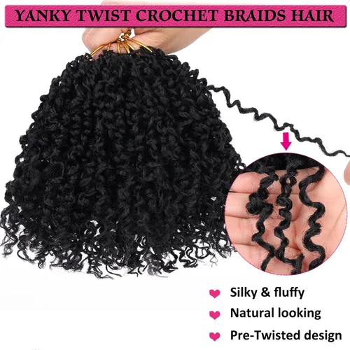 Vista 4 de Unionbeauty - Paquete de 8 trenzas de ganchillo Yanky Twist de 6 pulgadas, 8 paquetes, color negro natural, micro Passion Twist, extensiones