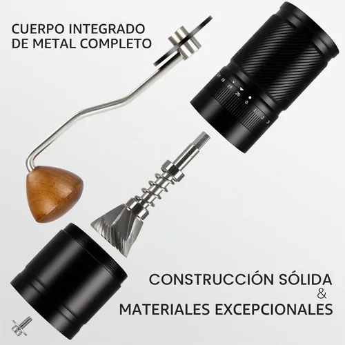 Vista 7 de Molinillo de café manual con ajuste numérico externo ajustable, capacidad 1.06 oz con rebabas cónicas de acero inoxidable CNC (negro)