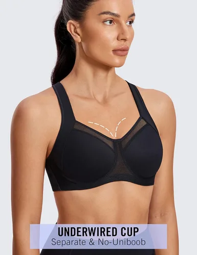 Vista 2 de SYROKAN High Impact Sports Bras for Women High Support Unlined Underwire Racerback No Uniboob Workout Bra
