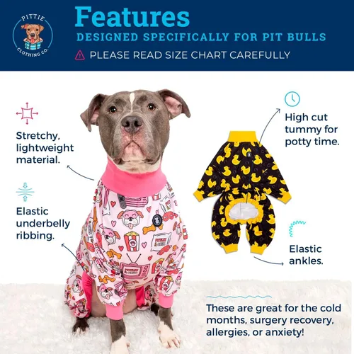 Vista 4 de Pittie Clothing Pijamas para Perro Pit Bull – Mameluco para Perro de Cobertura Completa, Ropa de Pijama Suave para Razas Medianas, Grandes, XL y XXL