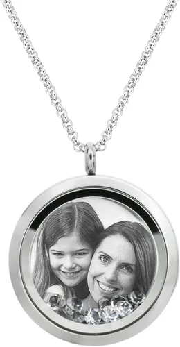 Vista 9 de Dreambell Personalized Custom Picture Text Engrave Clear Crystal 30mm Round Pendant Living Memory Floating Locket Chain Women Jewelry Necklace