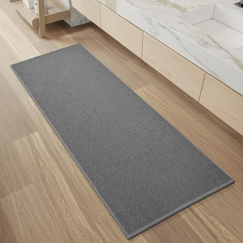 Vista 13 de PADOOR Alfombra de baño antideslizante con parte trasera de goma, trenzada absorbente, lavable a máquina, fina alfombra para suelo de baño, de Beige