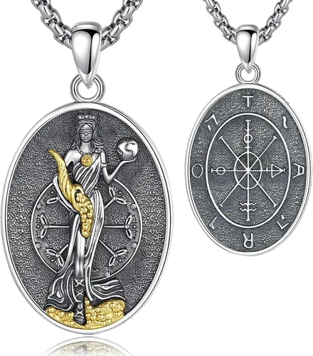 Vista 28 de EUDORA Collar de plata de ley 925 con moneda Hécate, Athena, Perséfono, Nyx, diosa de la luna triple, diosa celta, rueda de Hécate, llave, regalo