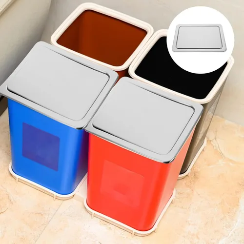 Vista 9 de Happyyami Tapa de bote de basura rectangular de acero inoxidable para encimera, tapa abatible empotrada, color plateado