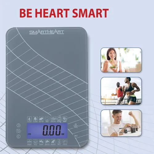 Vista 7 de SmartHeart Báscula digital de cocina con calculadora de calorías y carbohidratos, sensores de precisión, plataforma de vidrio templado, conversiones