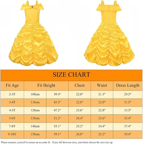 Vista 6 de Avady Disfraz de princesa Belle para niñas, disfraz de bestia de belleza, ropa de juego de rol, color amarillo