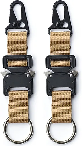 Vista 9 de Llavero táctico militar para hombres, mosquetón de liberación rápida, llaveros EDC Gear con anillo de acero inoxidable