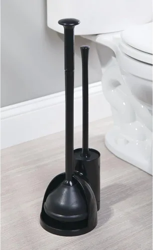 Vista 2 de mDesign Juego oculto de émbolo y cepillo para taza de inodoro - Combo con soporte - Colección Aura - Negro