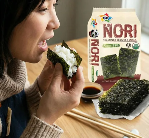 Vista 4 de KIMNORI Bocadillos de algas orgánicas prémium – Crujiente barbacoa coreana (KBBQ) Laver, Keto, vegano y superalimento bajo en calorías, 12 paquetes