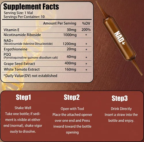 Vista 7 de NAD+Renovación Celular Avanzada, 1200 mg NAD+Suplementos Líquidos para Apoyo al Envejecimiento de la Piel y Energía y Focus-10 Viales (1)