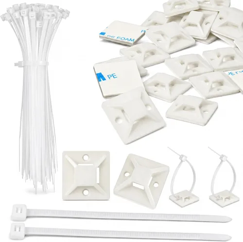 Vista 8 de Kit de soportes de cable con pegamento trasero autoadhesivo fuerte - 100 piezas de clips de gestión de cables con bridas de 6 pulgadas, soportes