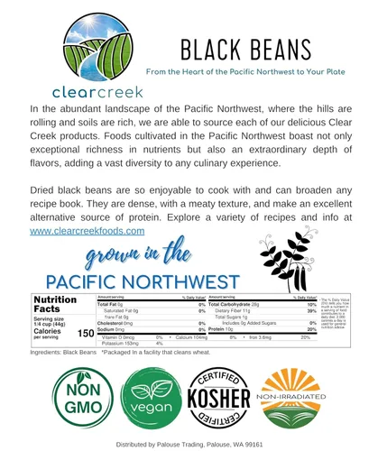 Vista 5 de CLEAR CREEK Frijoles negros cultivados en el estado de Washington 12 libras (bolsas de 3 a 4 libras) Sin OMG Vegano Kosher No irradiado