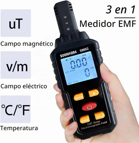 Vista 2 de Medidor EMF 3 en 1, Lector EMF, Detector de Radiación de Campo Electromagnético, Probador EMF para el Hogar, Detector EMF con Alarma de Luz