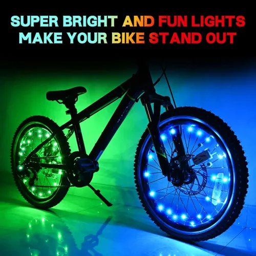 Vista 2 de TINANA Paquete de 2 luces LED para rueda de bicicleta, luces ultrabrillantes impermeables para radios de bicicleta, decoración de ciclismo