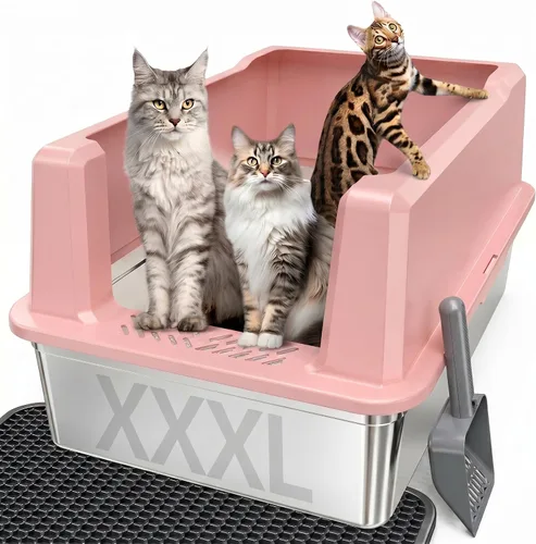 Vista 11 de Caja de arena extragrande XXL de acero inoxidable para gatos con tapa, 26" L x 18" W x 12" H caja de arena de metal con lados altos para gatos