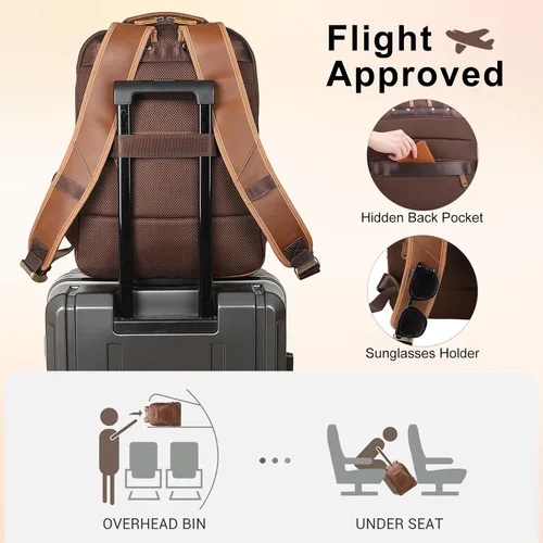 Vista 4 de TIDING Mochila de cuero para hombre para laptop de 16 pulgadas y 15.6 pulgadas, bolsa de trabajo vintage de viaje de negocios, mochila grande