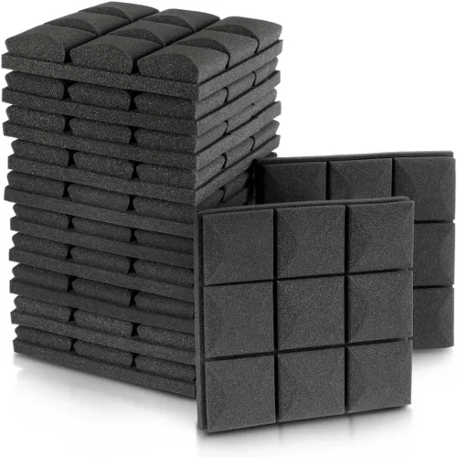 Vista 3 de Panel de espuma acústica de alta densidad, paneles de espuma acústica de 12 x 12 x 2 pulgadas, paneles de pared insonorizados, paquete de doce