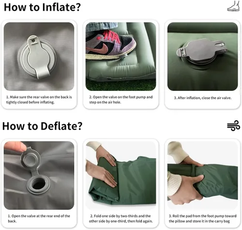 Vista 5 de Almohadilla de dormir para camping, extra gruesa de 5 pulgadas, ultraligera para acampar con almohada, bomba de pie integrada, almohadillas