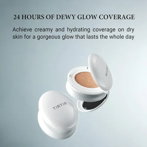 Vista 2 de TIRTIR Cojín My Glow Cream Cobertura natural, hidratante, rocío, acabado brillante, 24 horas de duración, barrera de humedad, cojín coreano