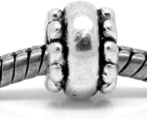 Vista 2 de Sexy Sparkles 10 cuentas espaciadoras europeas en tono plateado para pulseras de cadena de serpiente, aleación