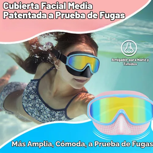 Vista 7 de Vvinca Kids Goggles with Nose Cover for 3-12,Comfort Fabric Strap Wide View 03-negro azul y rosa azul