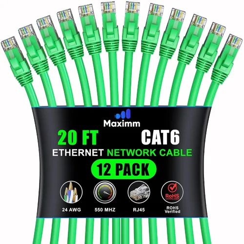 Vista 66 de Maximm Cable Ethernet Cat6 de 7 pies, 10 Gbps 550 MHz, negro, paquete de 12