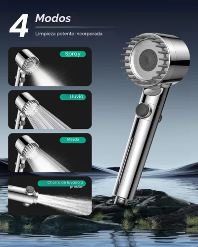 Vista 6 de Filtered Shower Head with Handheld with 4PCS Filters, High Pressure 4 Spray Modes Shower heads with Filter, IronDrops Water Softener Filter for Hard