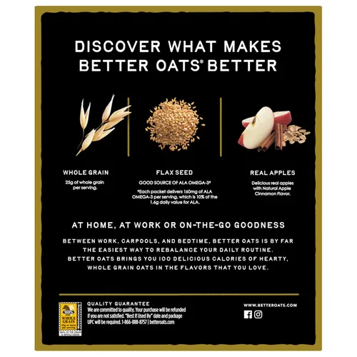 Vista 10 de Better Oats Paquetes de avena de 100 calorías de manzanas y canela, desayuno instantáneo con semillas de lino y sabor natural de manzana y canela
