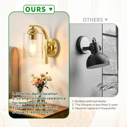Vista 5 de Phaosio Apliques de pared dorados para baño, lámparas modernas de tocador