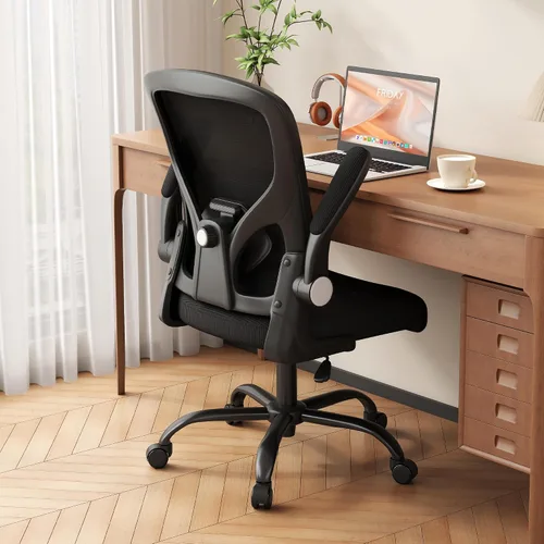 Vista 9 de Silla de oficina, silla de escritorio ergonómica con soporte lumbar ajustable, brazos abatibles, cómoda silla giratoria de malla para computadora