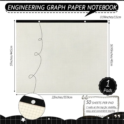 Vista 2 de Fainne Bloc de papel gráfico de ingeniería grande de 22 x 17 pulgadas, paisaje, 4 x 4 pulgadas, cuadrícula, papel de dibujo gigante para ingeniero