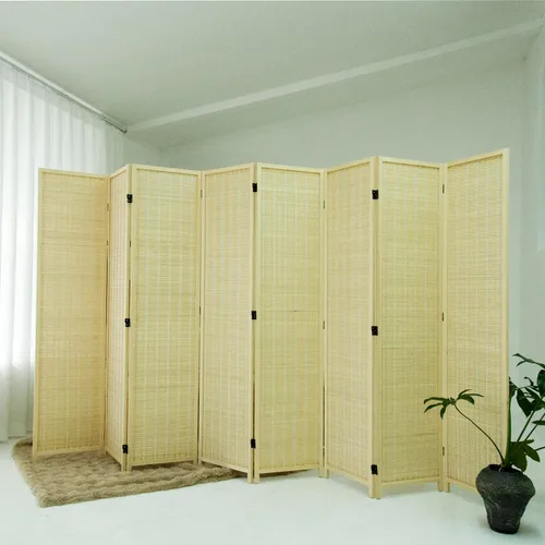 Vista 14 de 3 Panel Bamboo Room Divider for Home & Office, 5.6 ft Tall Folding Partition Wall in Natural Beige, Double-Sided Privacy Screen for Room Separation