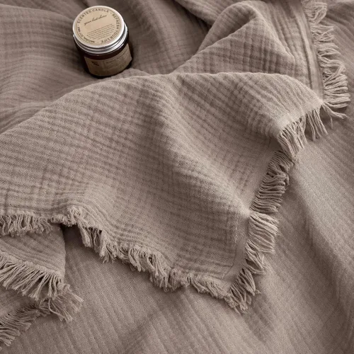 Vista 26 de FOSSA Manta de Muselina con Flecos - Gasa de Algodón 100% de 4 Capas Súper Suave y Transpirable - Manta Decorativa Ligera y Refrescante para Cama