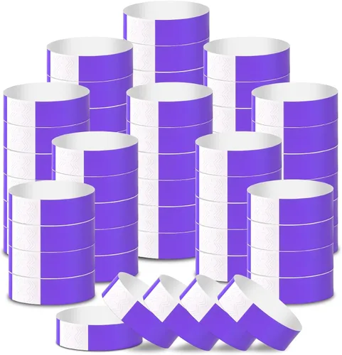 Vista 11 de 2000 pulseras de papel para eventos, impermeables, color negro neón, pulseras adhesivas de identificación de conciertos, bandas de mano para eventos