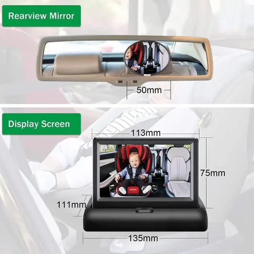 Vista 4 de Espejo de coche para bebé, cámara y monitor con visión nocturna por infrarrojos, mejor monitor de bebé para asiento de coche
