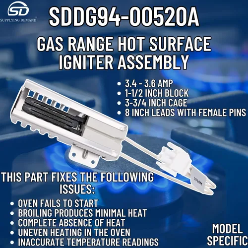 Vista 4 de Supplying Demand DG94-00520A 2692271 Conjunto de Encendedor de Superficie Caliente para Estufa de Gas de Reemplazo - El Conector es Específico