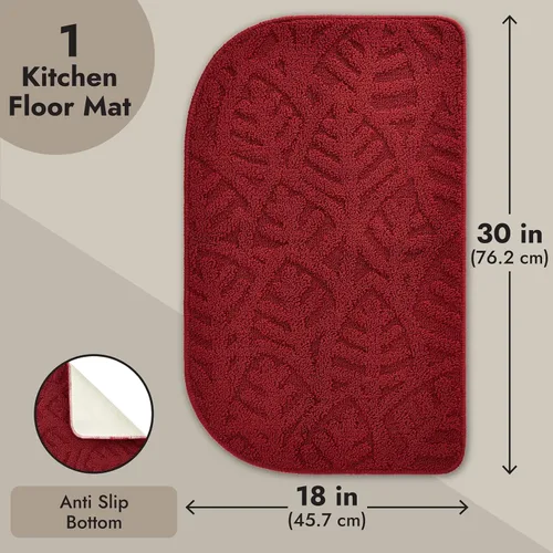 Vista 3 de Farmlyn Creek Tapetes de cocina antideslizantes para piso, alfombra de cocina roja de medio círculo con respaldo de goma para oficina, fregadero