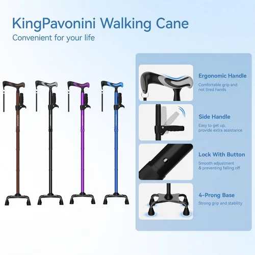 Vista 8 de [Usado] Bastón de caminar para mujeres/hombres con segundo mango, plegable y ajustable con base de 4 puntas para estar de pie, ayuda ligera