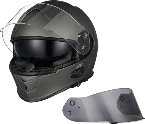 Vista 6 de VCAN - Casco integral de motocicleta con Bluetooth integrado, cara completa con doble visera