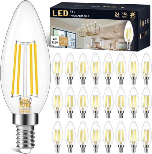 Vista 19 de Cotanic Bombilla LED regulable para candelabro de 2700 K, luz blanca cálida, base E12, equivalente a 60 W, bombilla tipo B con forma de vela