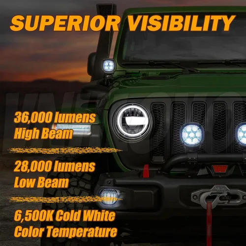 Vista 2 de 2023 Ultra brillo 7 pulgadas halo LED reflector redondo H6024 faro DRL haz alto y bajo estilo Bronco compatible con Jeep Wrangler TJ JK CJ Miata